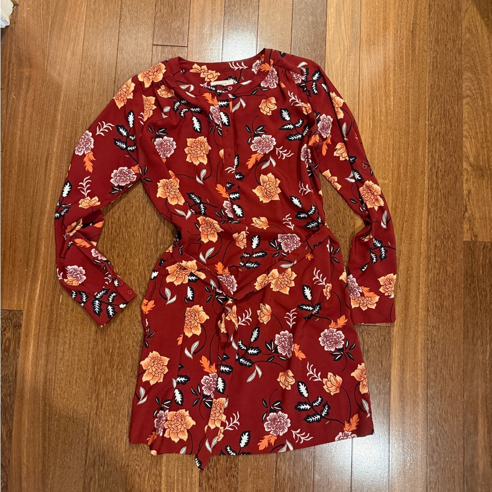 LOFT Pink and White Long Sleeve Sundress